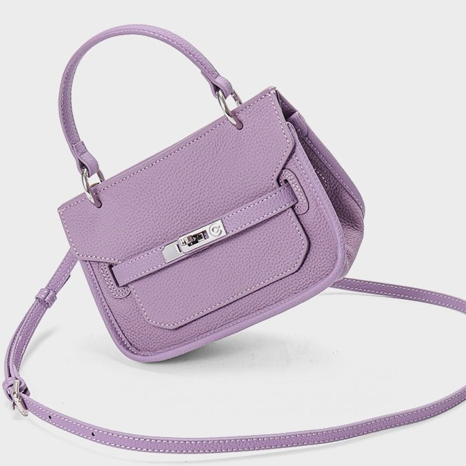 Lavender Purple Genuine Leather Mini Crossbody Bag with Lock Closure