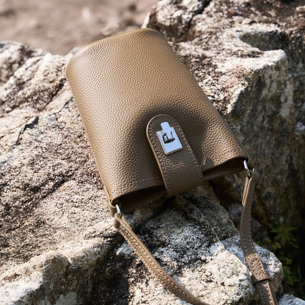 Genuine Leather Drawstring Bucket Phone Bag for Women