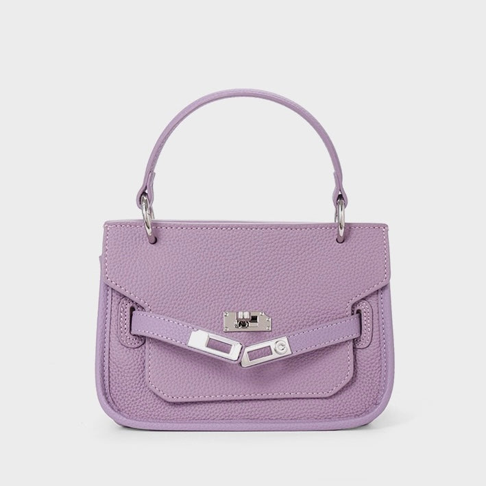 Lavender Purple Genuine Leather Mini Crossbody Bag with Lock Closure