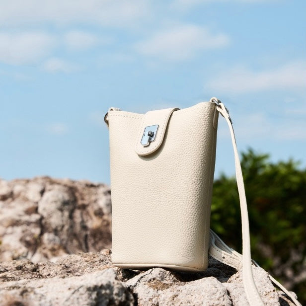 Genuine Leather Drawstring Bucket Phone Bag for Women