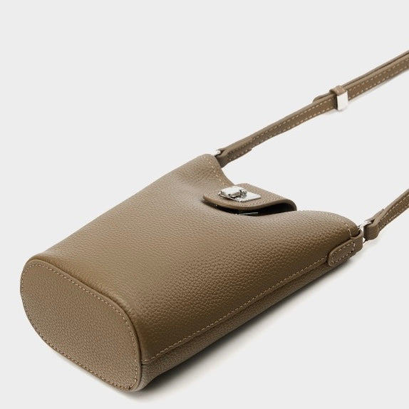 Genuine Leather Drawstring Bucket Phone Bag for Women