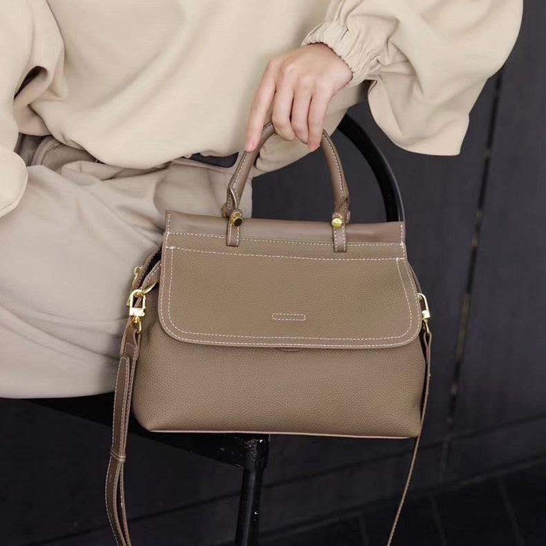 Exquisite Genuine Leather Flip-Top Commuter Handbag