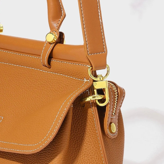 Exquisite Genuine Leather Flip-Top Commuter Handbag