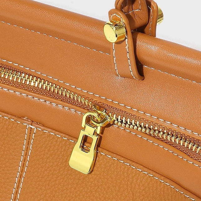 Exquisite Genuine Leather Flip-Top Commuter Handbag