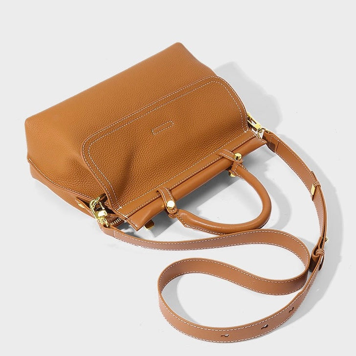 Exquisite Genuine Leather Flip-Top Commuter Handbag
