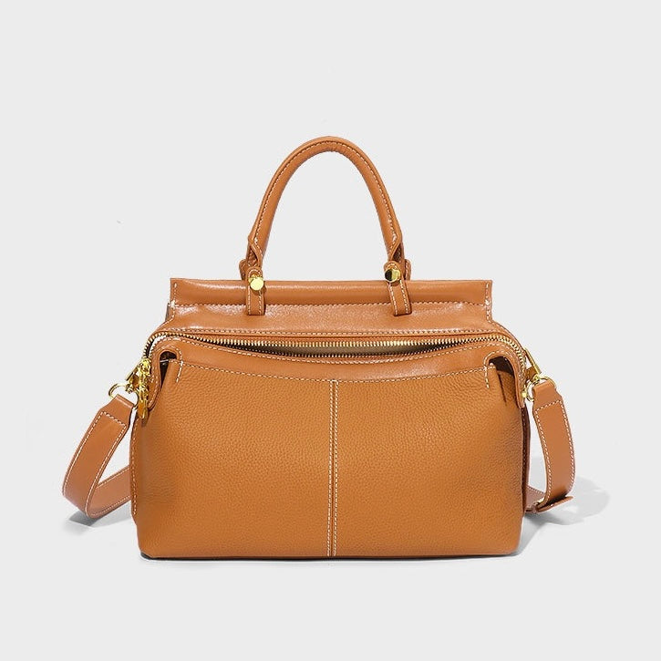 Exquisite Genuine Leather Flip-Top Commuter Handbag