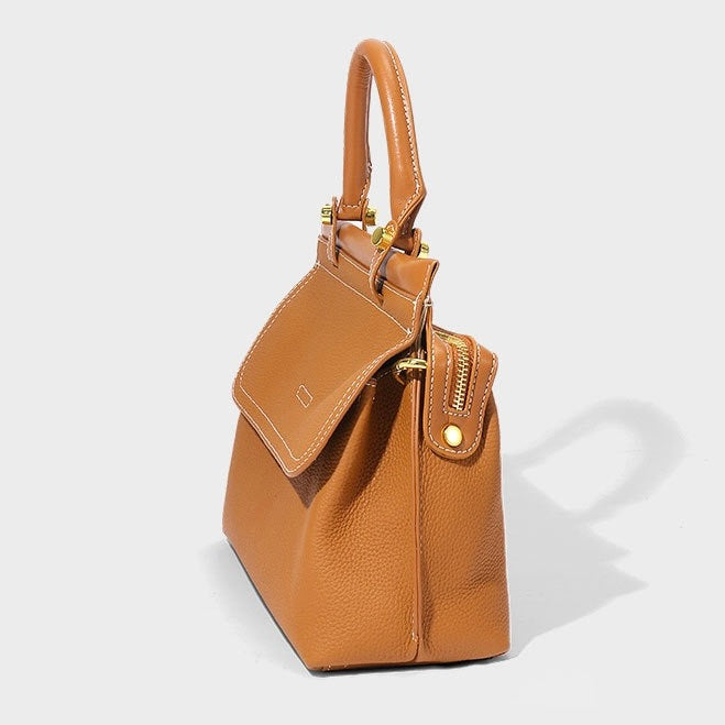 Exquisite Genuine Leather Flip-Top Commuter Handbag