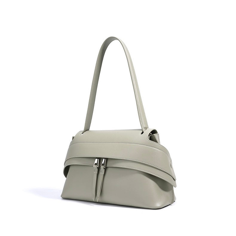 Genuine Leather Minimalist Handheld Saddle Bag for Women