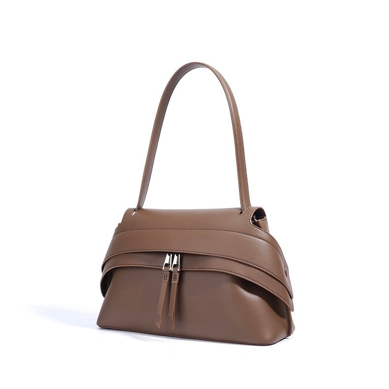 Genuine Leather Minimalist Handheld Saddle Bag for Women