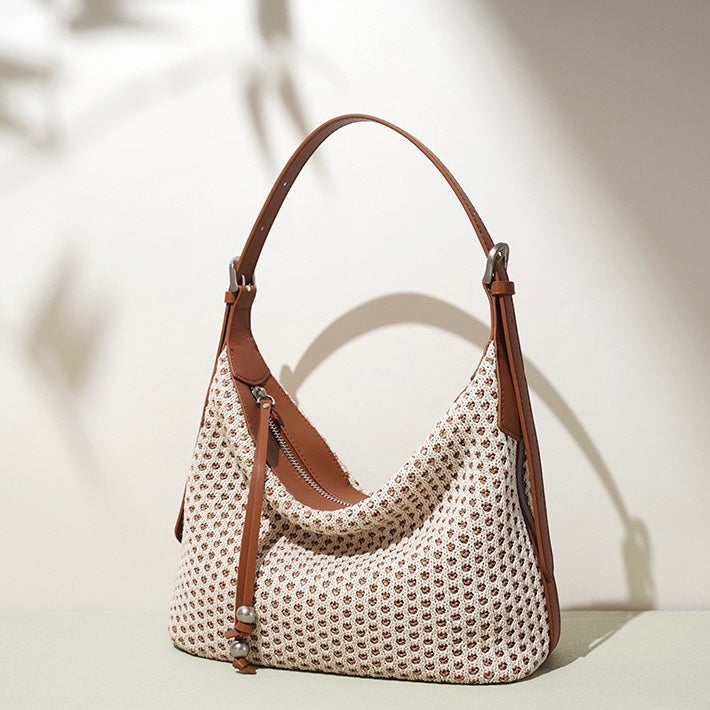 Elegant Braided Straw Dumpling Shoulder Bag