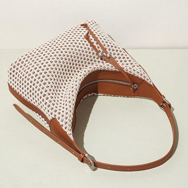 Elegant Braided Straw Dumpling Shoulder Bag