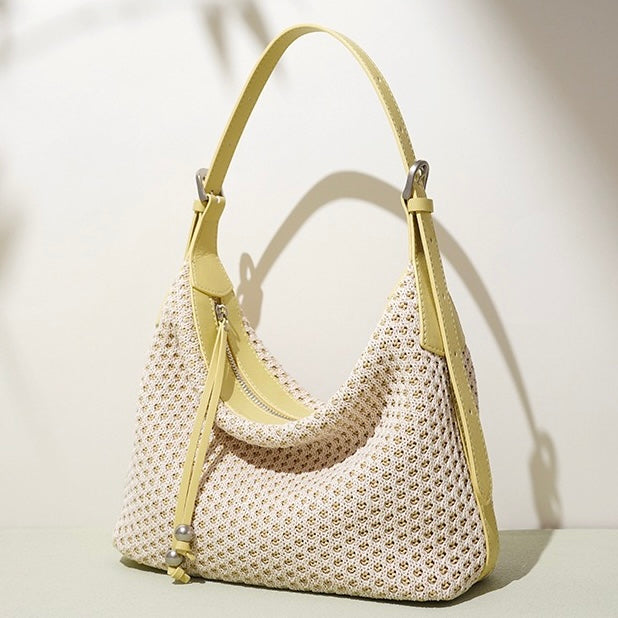 Elegant Braided Straw Dumpling Shoulder Bag