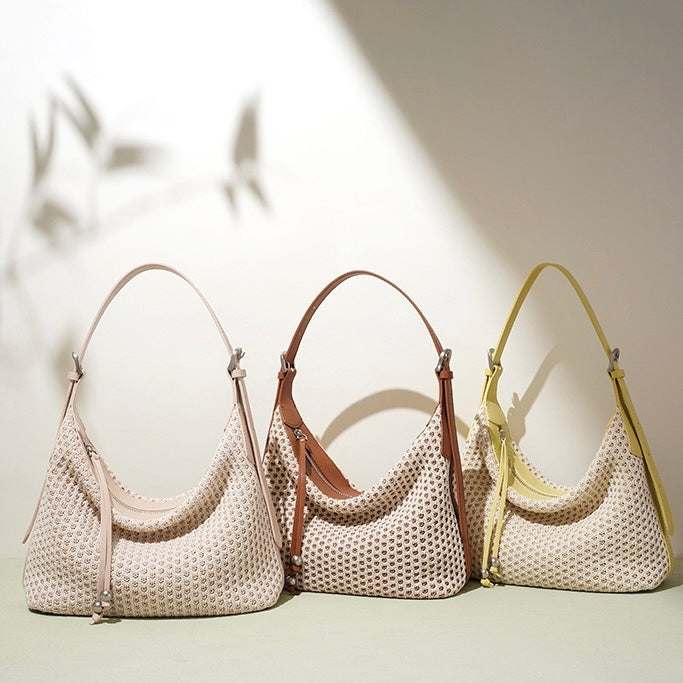 Elegant Braided Straw Dumpling Shoulder Bag