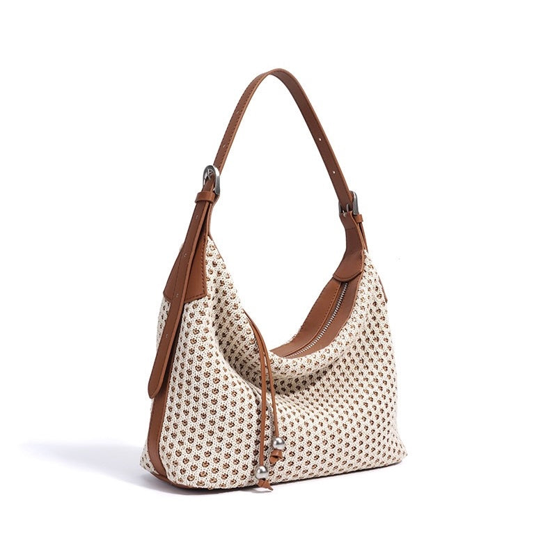 Elegant Braided Straw Dumpling Shoulder Bag
