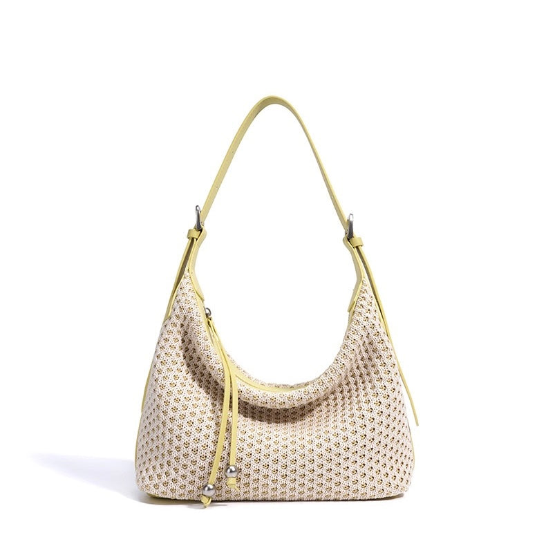 Elegant Braided Straw Dumpling Shoulder Bag