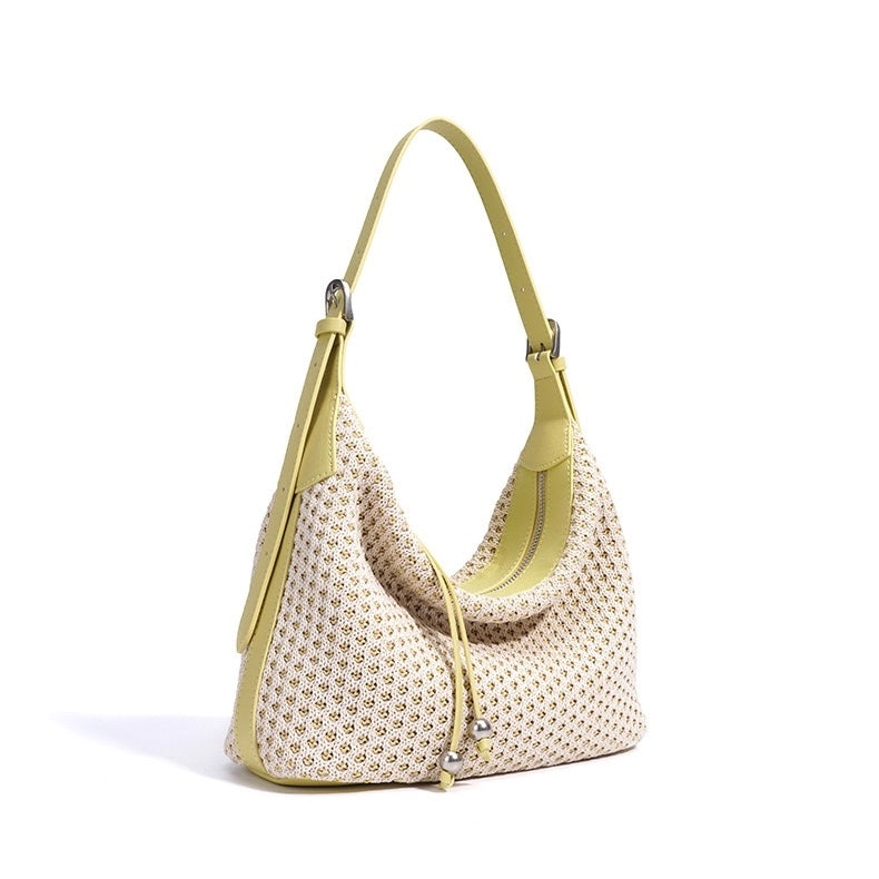 Elegant Braided Straw Dumpling Shoulder Bag