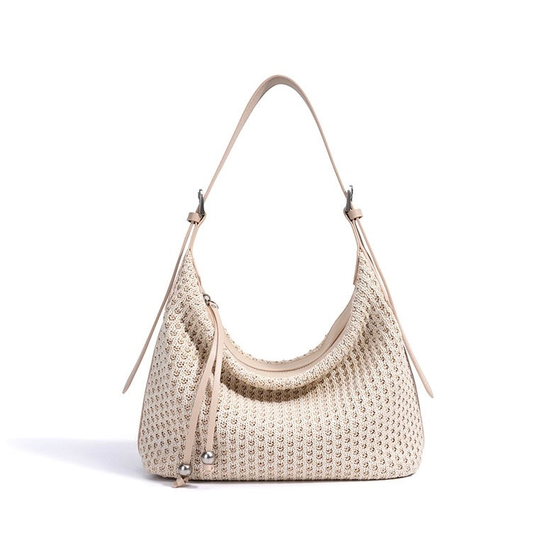 Elegant Braided Straw Dumpling Shoulder Bag
