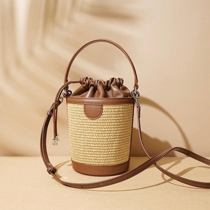 Luxury Lambskin Woven Crossbody Handheld Barrel Bag