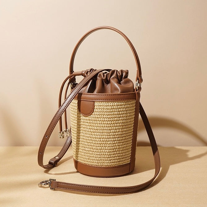 Luxury Lambskin Woven Crossbody Handheld Barrel Bag