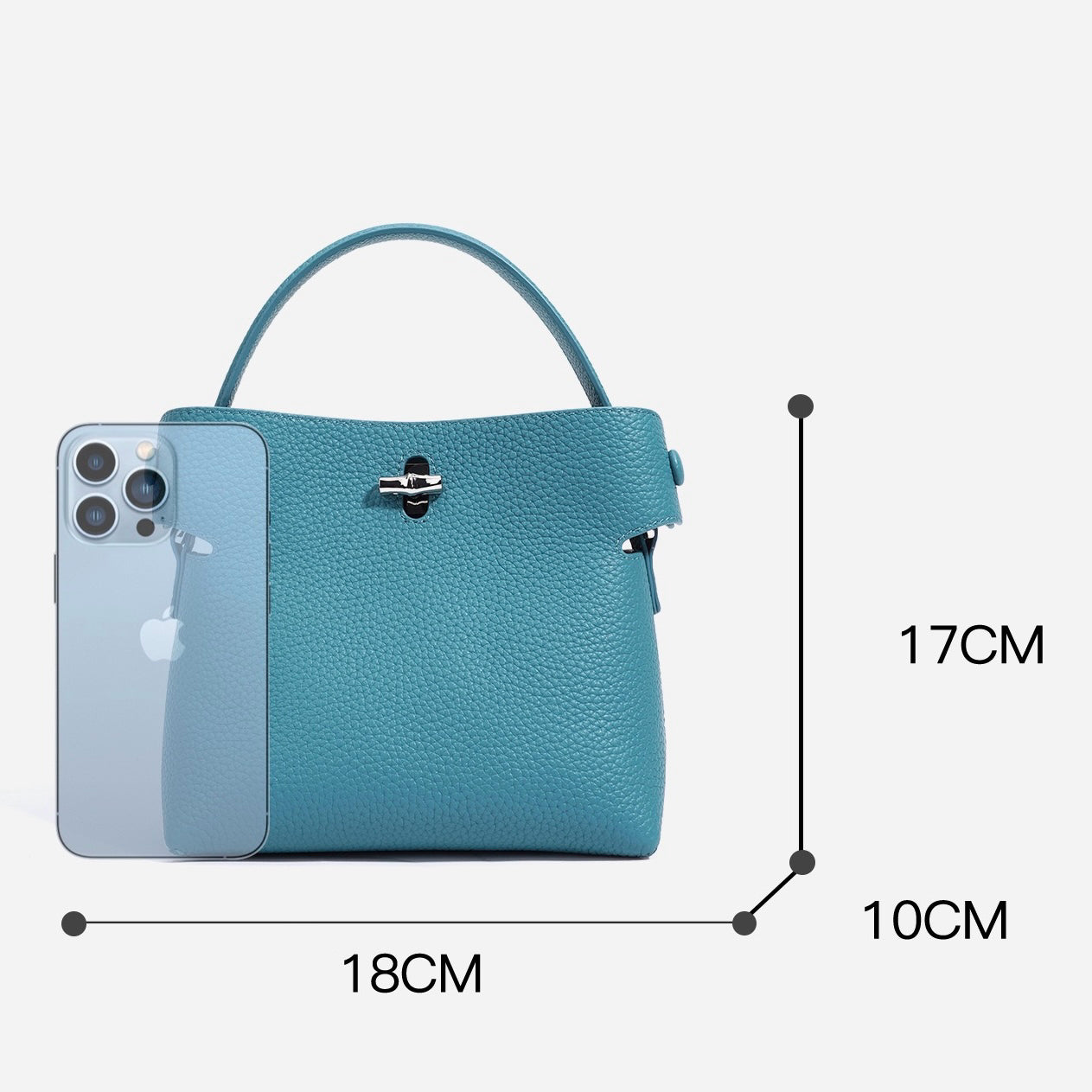 Genuine Cowhide Elegant Bucket Bag with Bamboo Handles