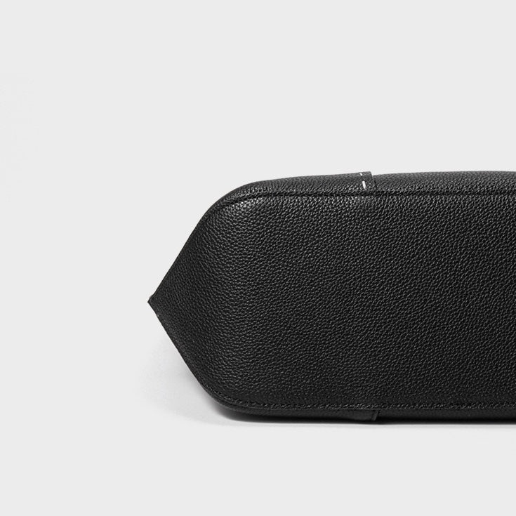 Elegant Contrast-Stitch Genuine Leather Tote Bag