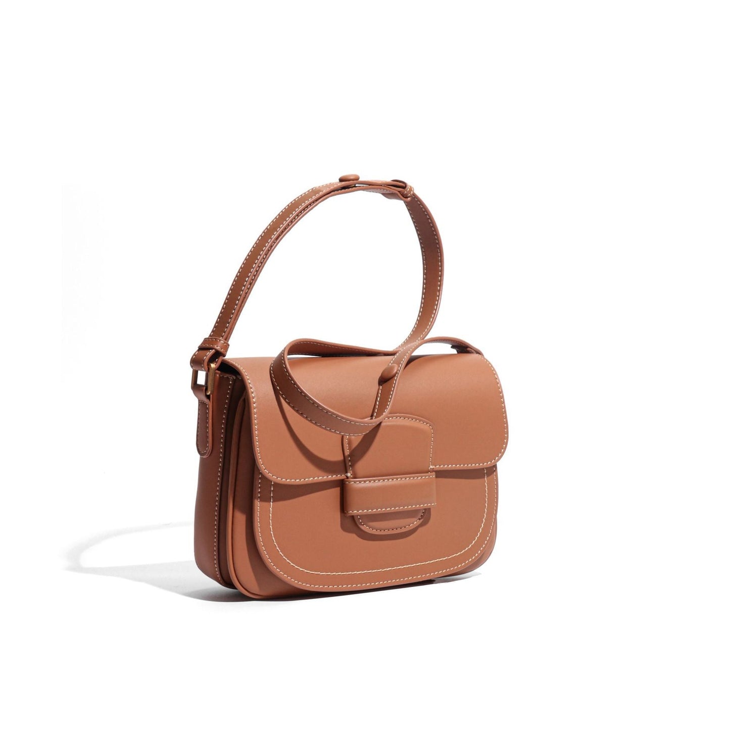 Elegant Leather Contour Stitch Saddle Bag