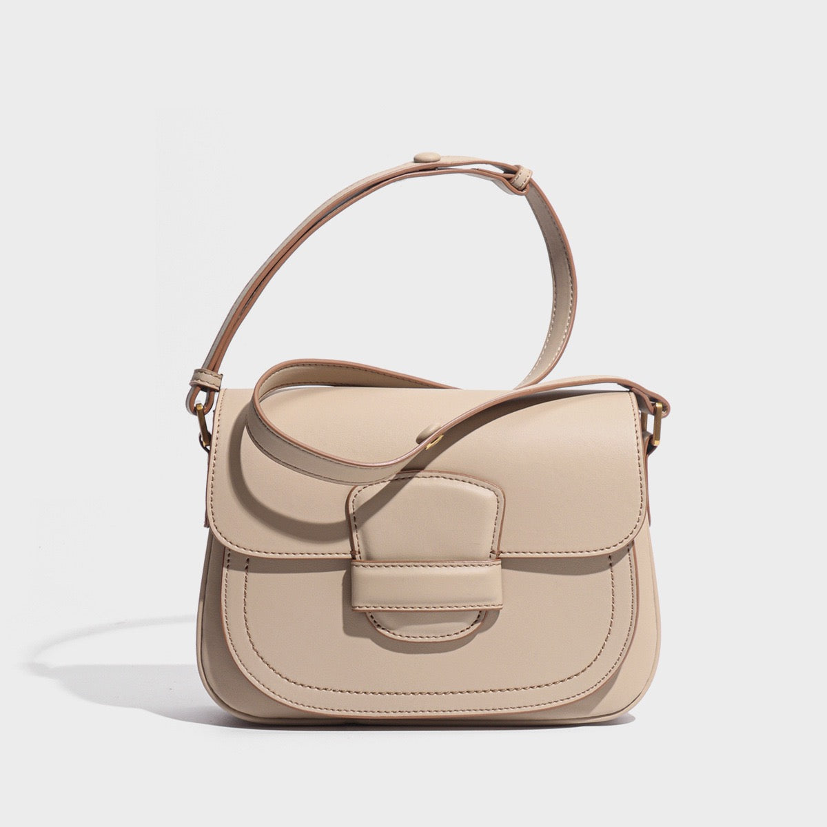 Elegant Leather Contour Stitch Saddle Bag