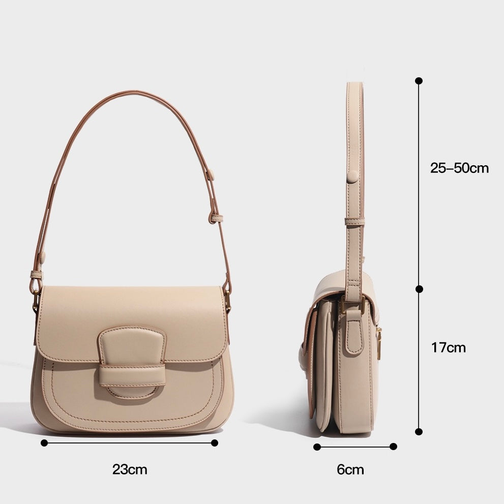 Elegant Leather Contour Stitch Saddle Bag