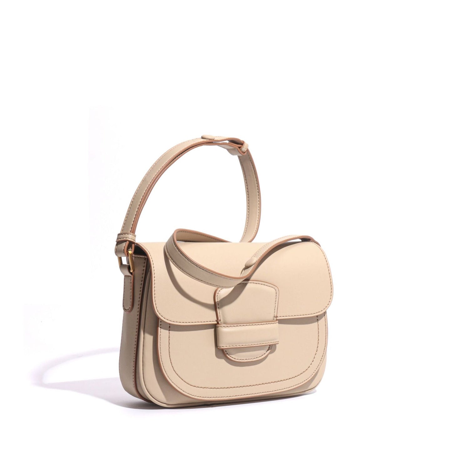 Elegant Leather Contour Stitch Saddle Bag