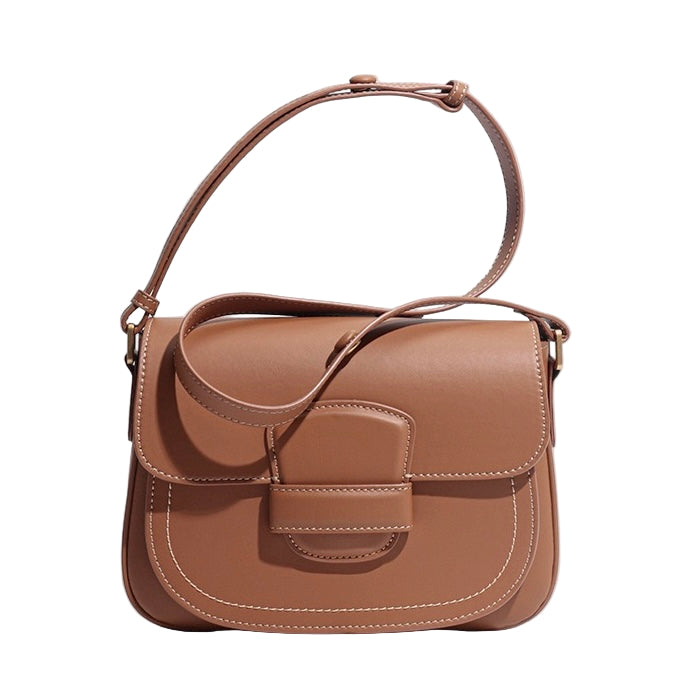 Elegant Leather Contour Stitch Saddle Bag