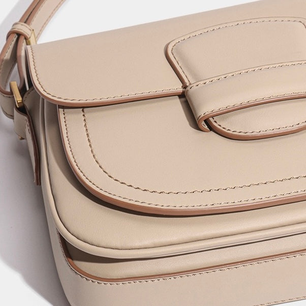 Elegant Leather Contour Stitch Saddle Bag