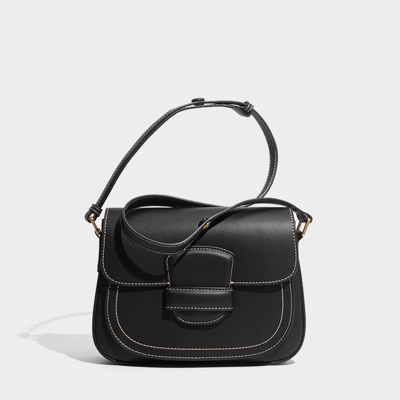 Elegant Leather Contour Stitch Saddle Bag