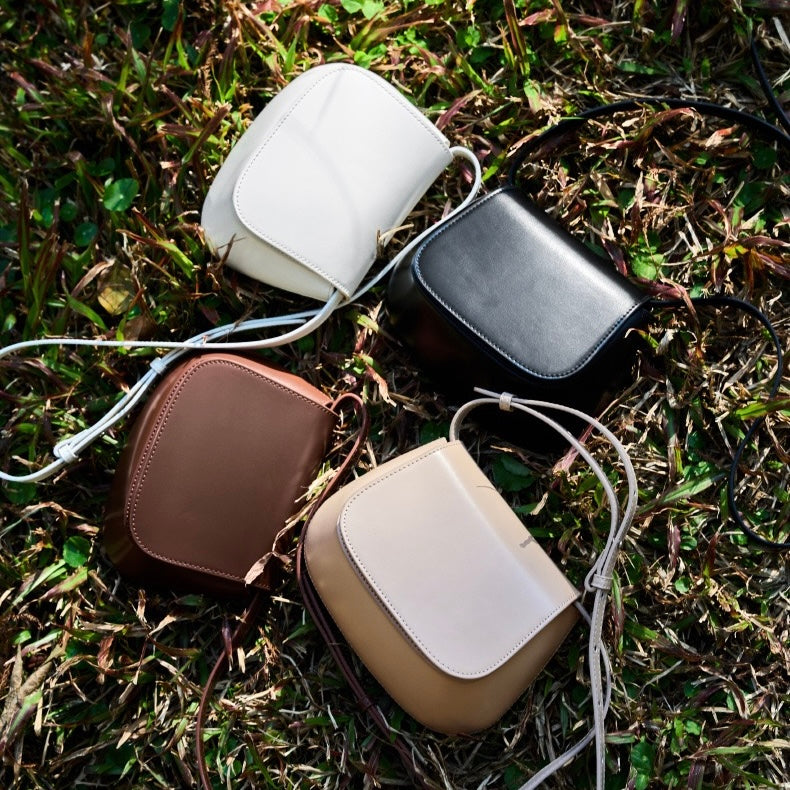 Chic Genuine Leather Crossbody Saddle Bucket Bag