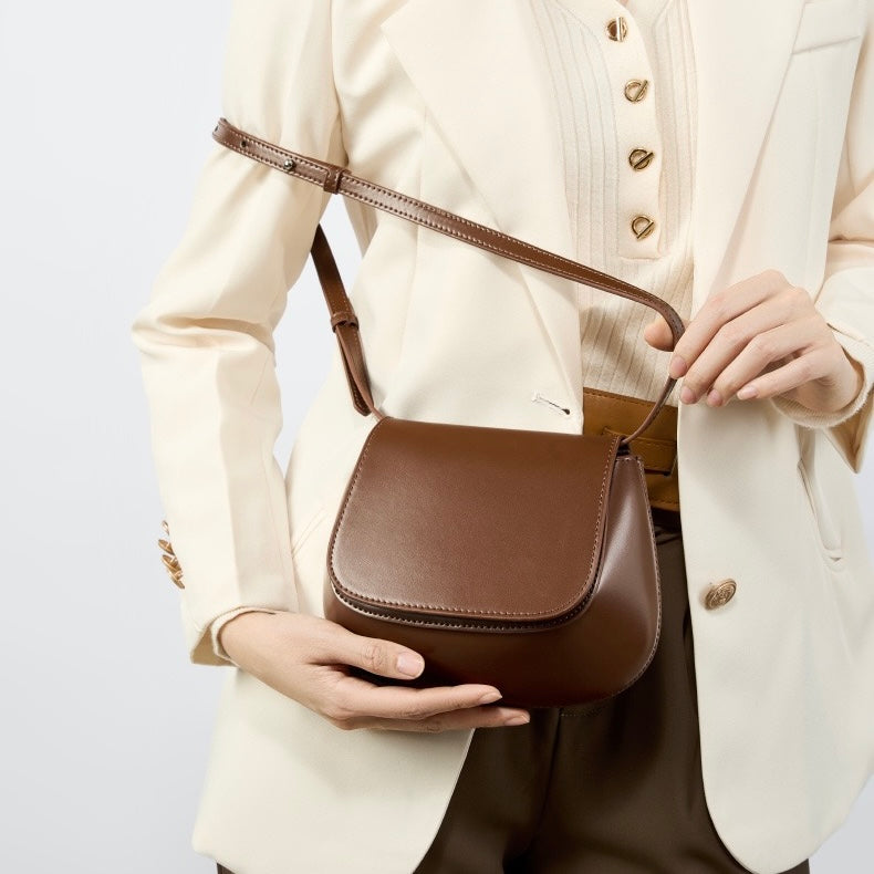 Chic Genuine Leather Crossbody Saddle Bucket Bag