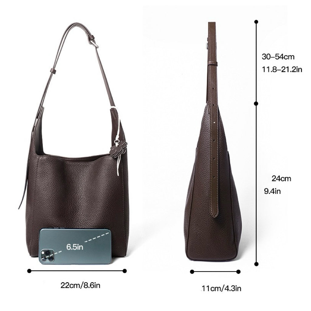 Elegant Full-Grain Leather Hobo Bag with Floral Charm