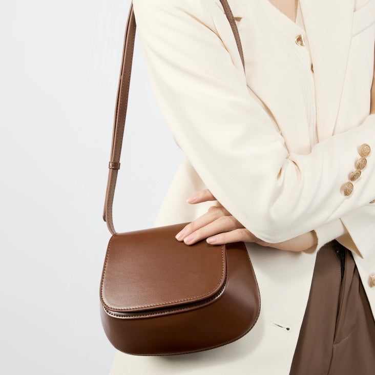 Chic Genuine Leather Crossbody Saddle Bucket Bag