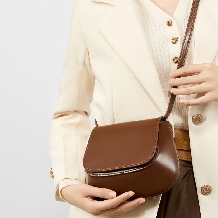 Chic Genuine Leather Crossbody Saddle Bucket Bag