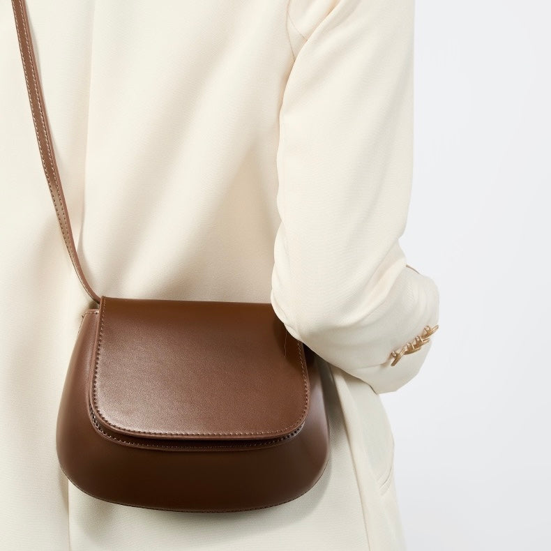 Chic Genuine Leather Crossbody Saddle Bucket Bag