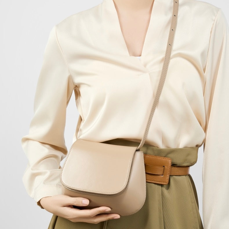 Chic Genuine Leather Crossbody Saddle Bucket Bag