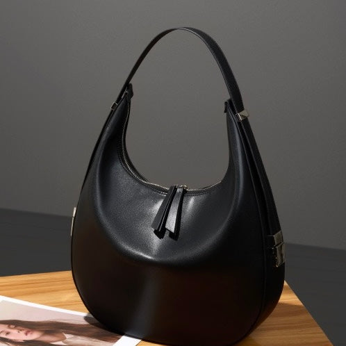 Elegant Minimalist Genuine Leather Crescent Shoulder Handbag