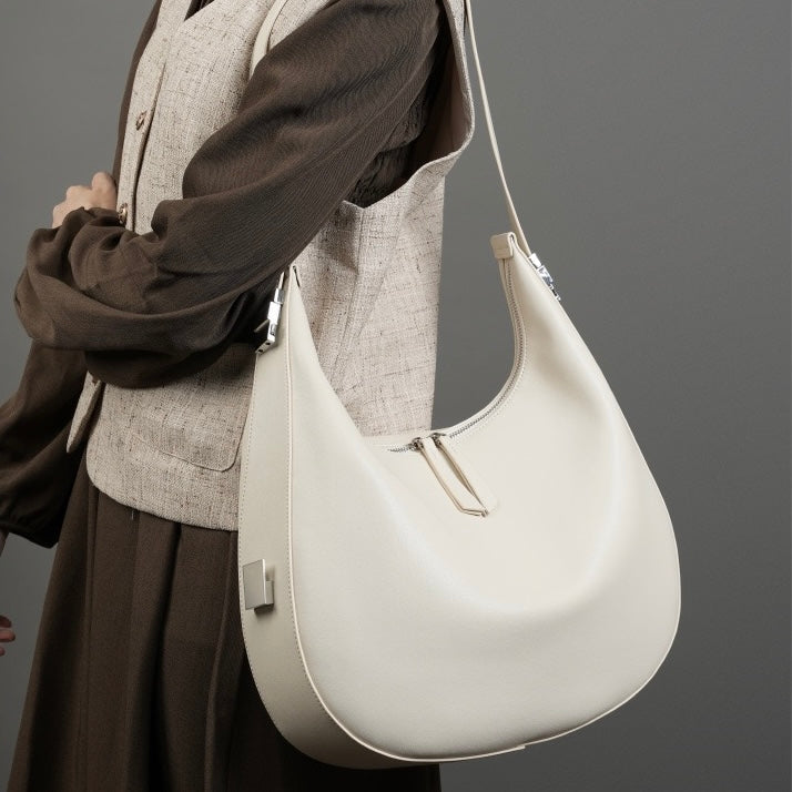 Elegant Minimalist Genuine Leather Crescent Shoulder Handbag