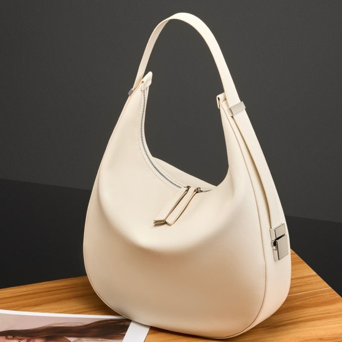 Elegant Minimalist Genuine Leather Crescent Shoulder Handbag