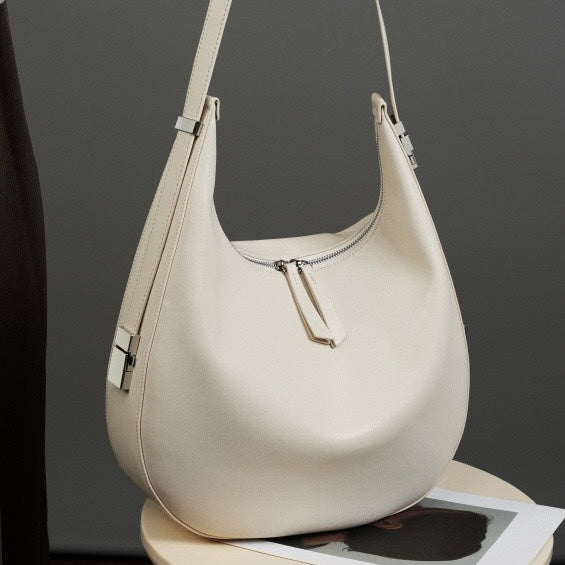 Elegant Minimalist Genuine Leather Crescent Shoulder Handbag