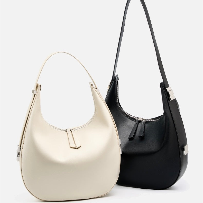 Elegant Minimalist Genuine Leather Crescent Shoulder Handbag