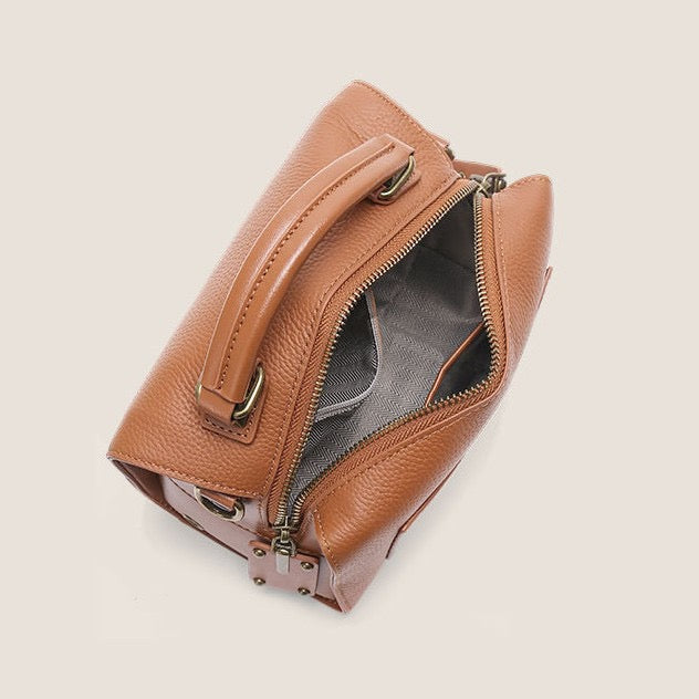 Elegant Vintage Textured Leather Satchel Crossbody Bag