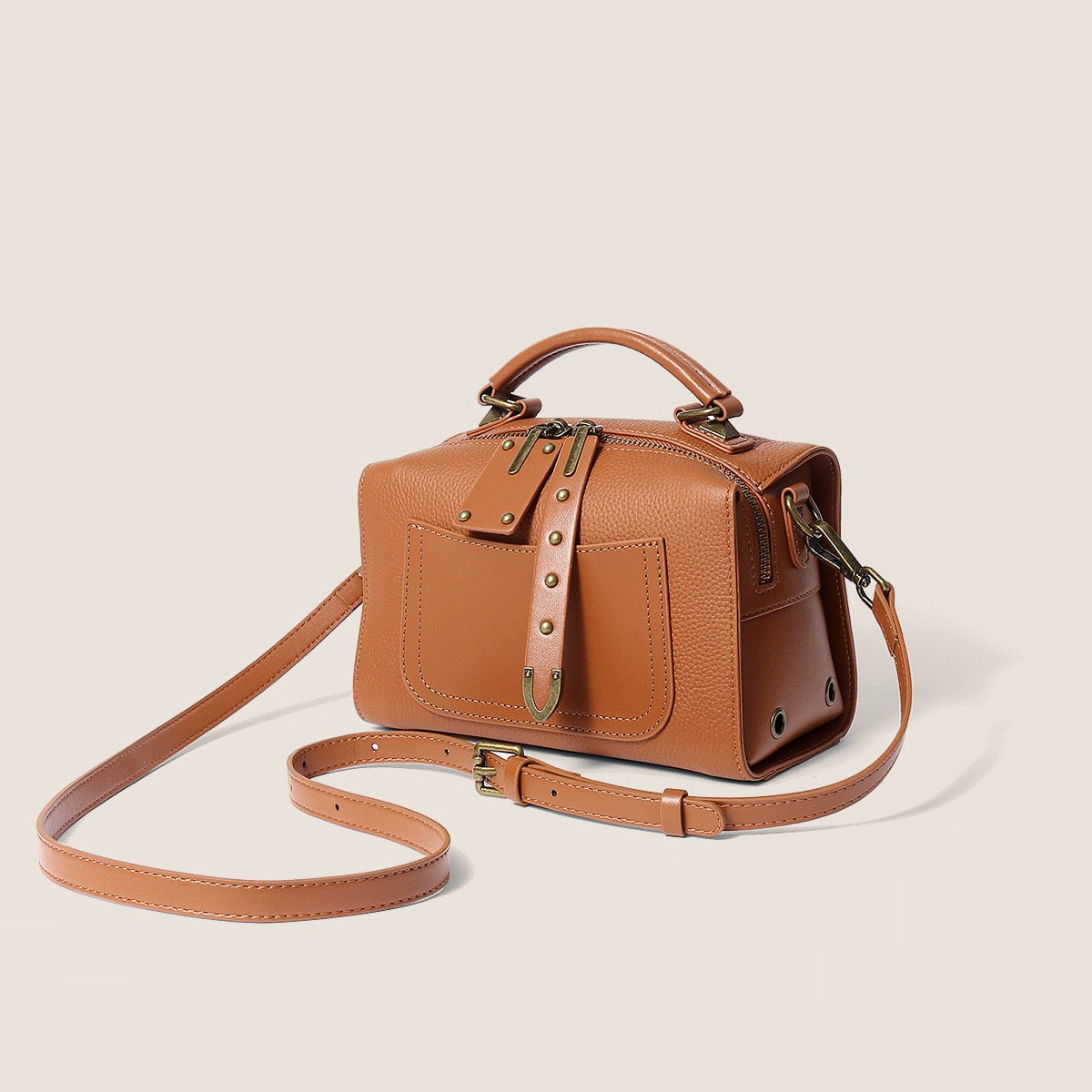 Elegant Vintage Textured Leather Satchel Crossbody Bag