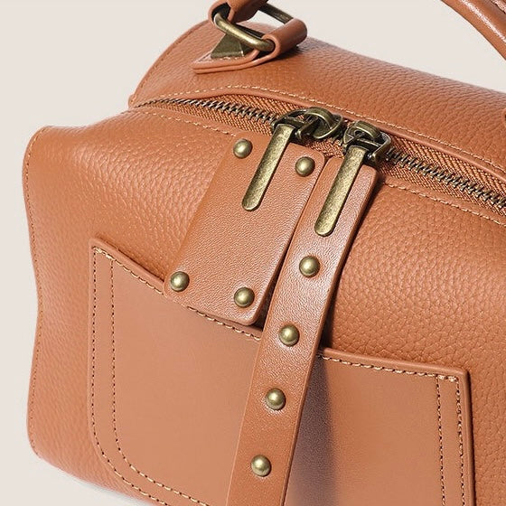 Elegant Vintage Textured Leather Satchel Crossbody Bag