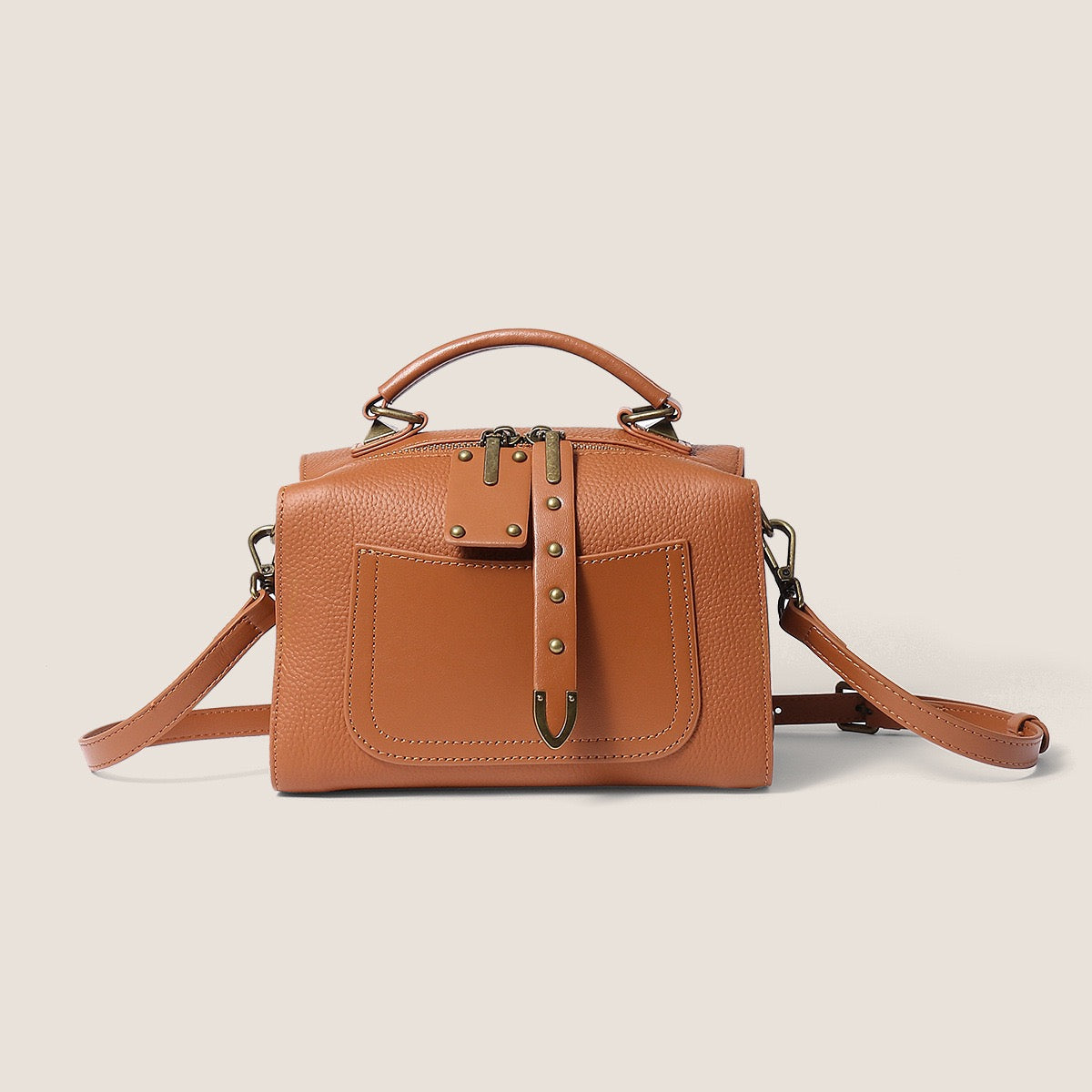 Elegant Vintage Textured Leather Satchel Crossbody Bag