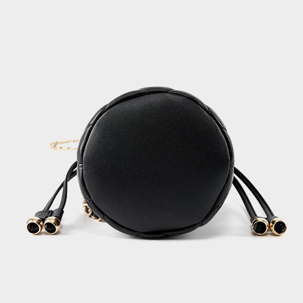 Chic Genuine Leather Bucket Bag with Elegant Chain Strap