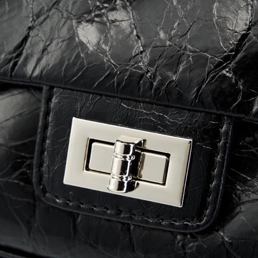 Genuine Leather Pleated Beaded Chain Crossbody Bag in Luxe Black & Angola Red